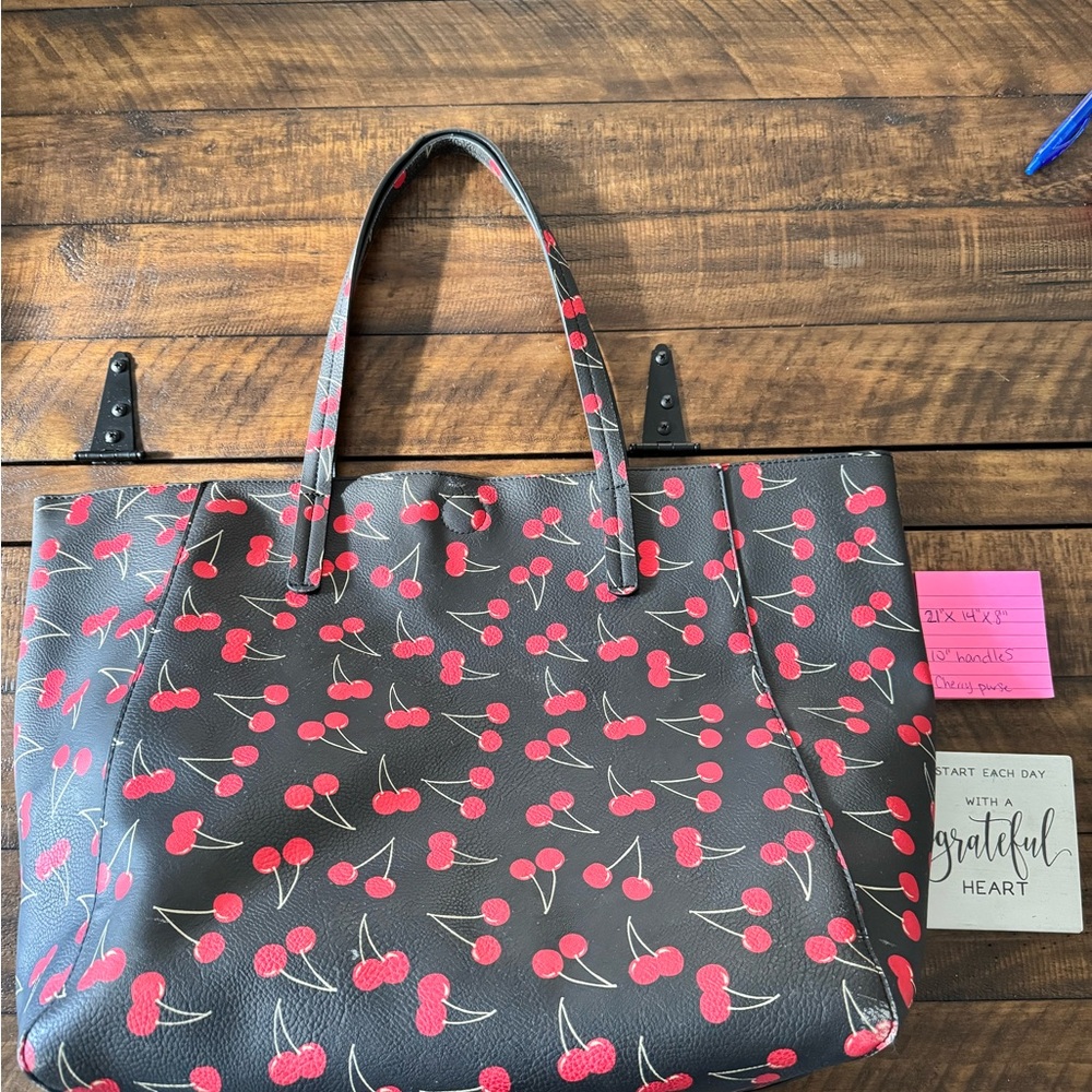 Cherry Print Black Tote Bag